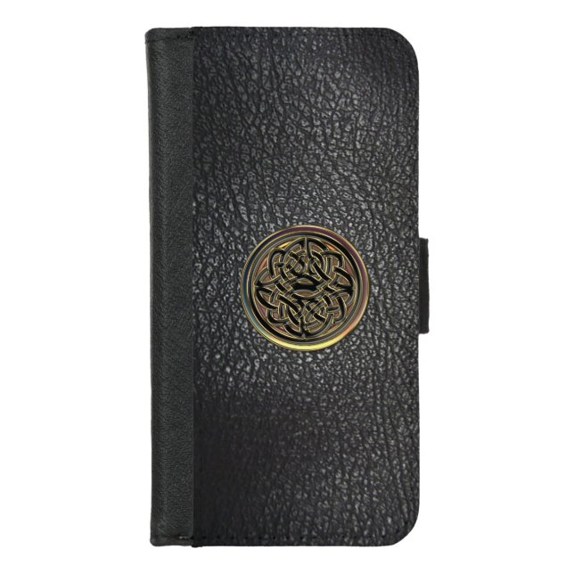 Black Leather and Celtic Knot iPhone Wallet Case (Front)