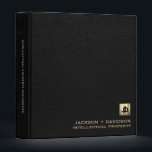 Black Leather and Gold Initials Logo Binder<br><div class="desc">This luxurious black leather print binder is the perfect addition to your office or home workspace. The design features a brushed metallic gold emblem with two overlapping initials in classic block typography, along with the company name and intellectual property information in the lower right-hand corner. The spine is customizable to...</div>
