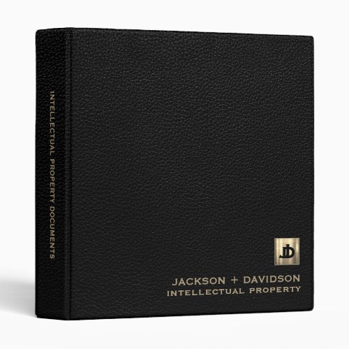 Black Leather and Gold Initials Logo Binder