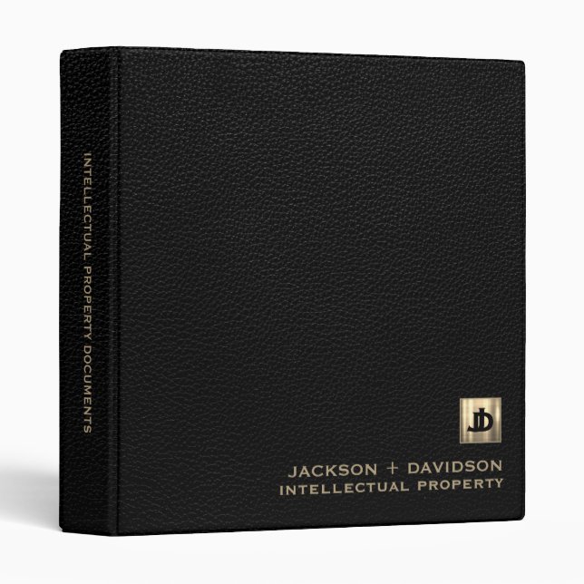 Black Leather and Gold Initials Logo Binder (Front/Spine)