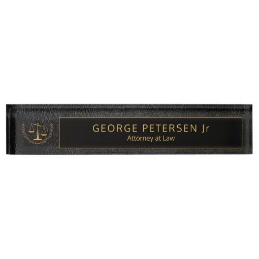 Black Leather and Gold Logo Name Attorney at Law Desk Name Plate Zazzle