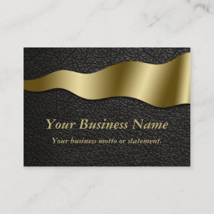 Black Leather and Gold Wave Chubby Business Cards