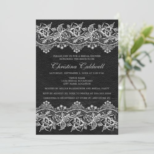 Black Leather and Lace Look Bridal Shower Invitation