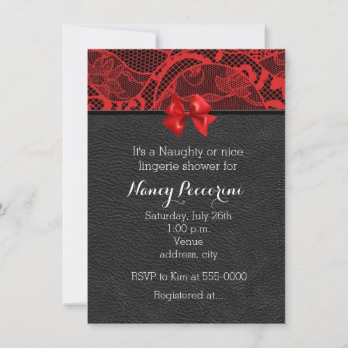 Black leather and red lace lingerie invitation