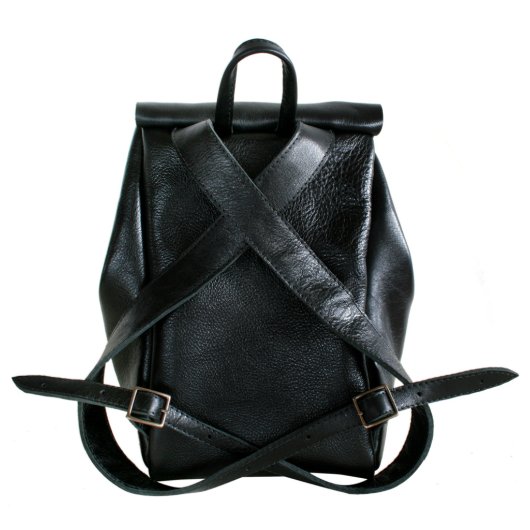 Black Leather Aruba Backpack With Custom Interior (Back)