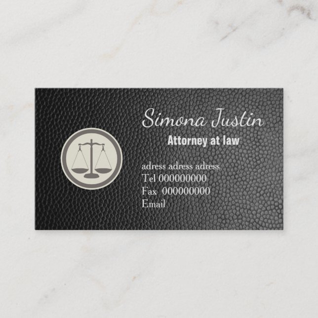Black Leather attorney at law business card (Front)