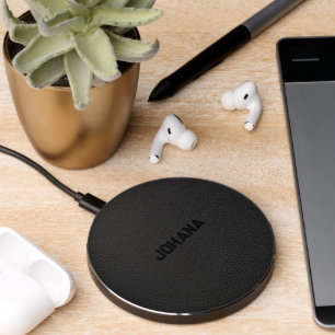 Black leather background wireless charger