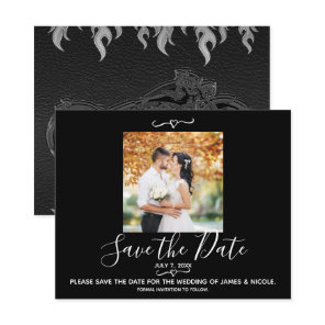 Black Leather Bike Wedding Photo Save the Date