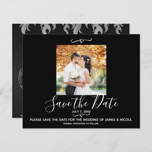 Black Leather Bike Wedding Photo Save the Date