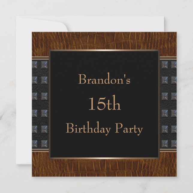 Black Leather Boys Birthday Party Invitation (Front)