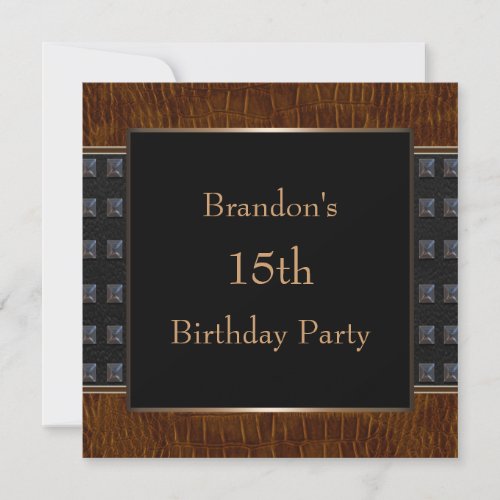 Black Leather Boys 15th Birthday Party Personalized Invite