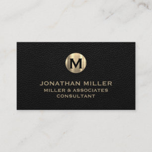 Black Leather Brushed Gold Business Card