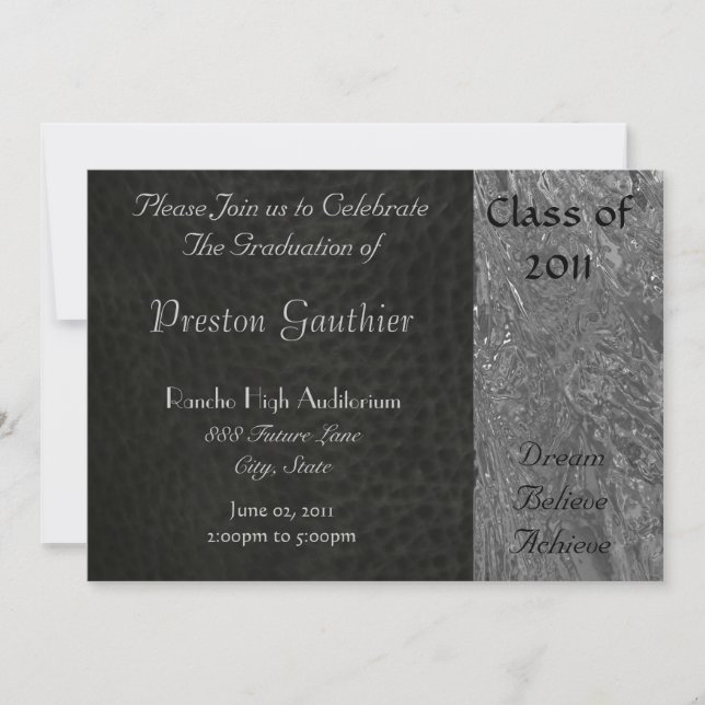 Black Leather & Chrome Graduation Invitation (Front)