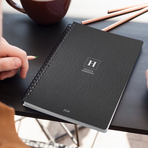Black Leather Classic Monogram 202x Weekly Planner