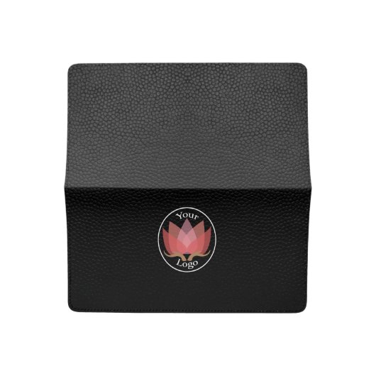 Black Leather Custom LOGO Checkbook Cover (Open)