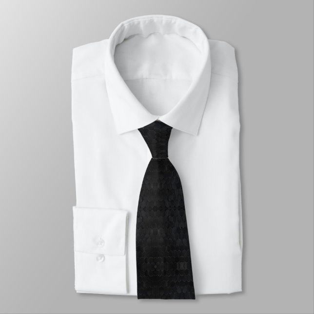 Black leather design neck tie (Tied)
