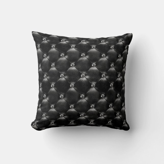 Black Leather Diamonds Glam Glitter Goth Throw Pillow (Front)
