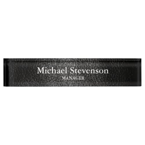 Black Leather Effect Elegant Modern Desk Nameplate