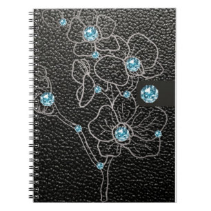 black leather fake style with gray flowers and notebook