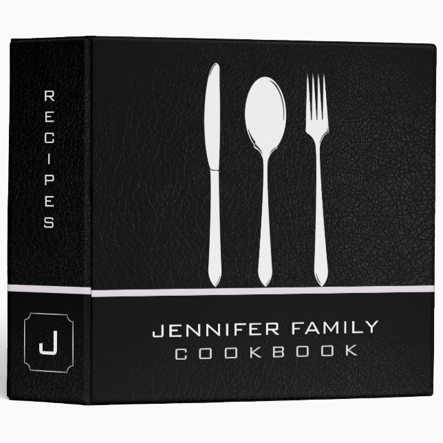 Black Leather Family Cooking 3 Ring Binder (Front/Spine)