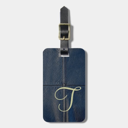 Black Leather Faux Look Seam Luggage Tag