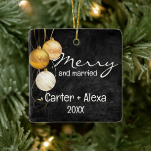 Black Leather First Christmas Married Ceramic Ornament