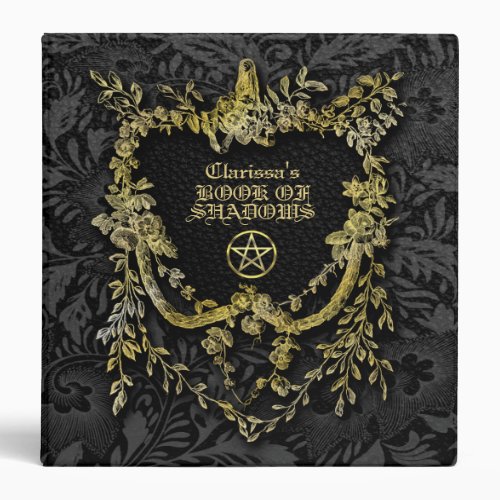 Black Leather Floral Grey Gothic Book of Shadows 3 Ring Binder