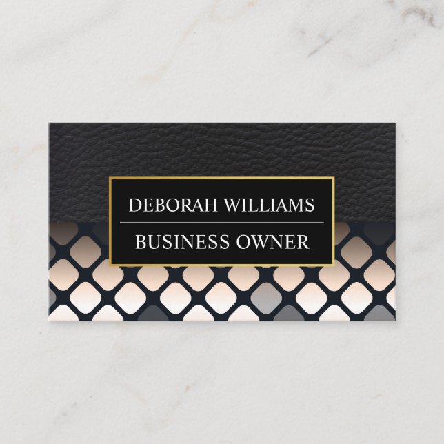 Black Leather | Geometric Pattern Business Card (Front)
