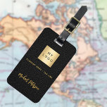 Black leather gold business company logo name luggage tag<br><div class="desc">Black faux leather print as background.  Personalize and add you business logo,  name and contact details.</div>