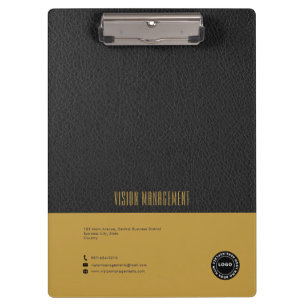 Black Leather, Gold  Clipboard
