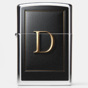 🟡 Black Leather Gold D Monogram Embossed Frame 🔥 Zippo Lighter