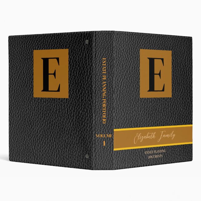 Black Leather Gold Estate Planning Documents 3 Ring Binder (Background)
