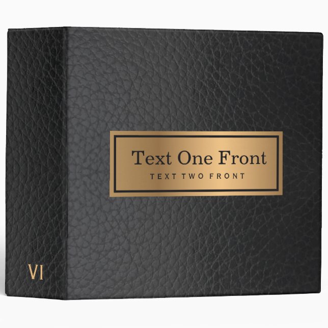 Black Leather & Gold Frame 3 Ring Binder (Front/Spine)
