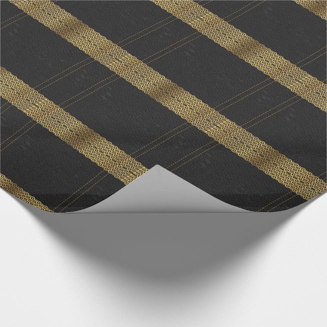 Black Leather Gold Geometric Accents Wrapping Paper (Corner)
