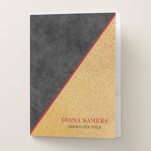 Black Leather Gold Glitter Pocket Folder