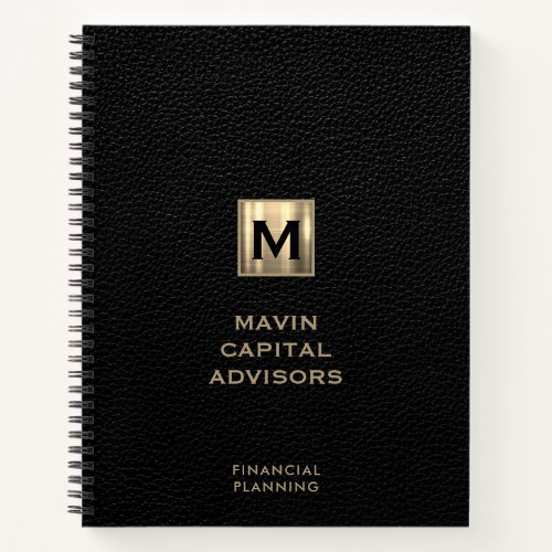 Black Leather Gold Initial Logo Notebook