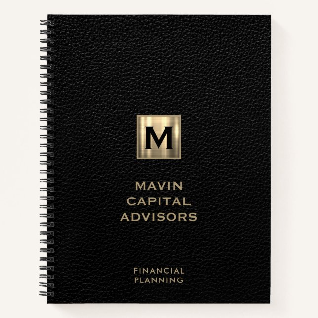 Black Leather Gold Initial Logo Notebook (Front)