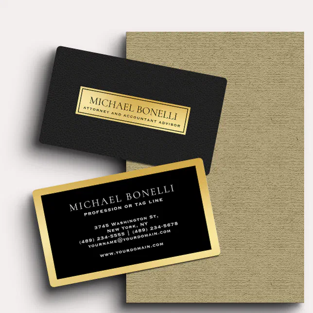Black Leather Gold Label CORPORATE PROFESSIONAL Business Card | Zazzle
