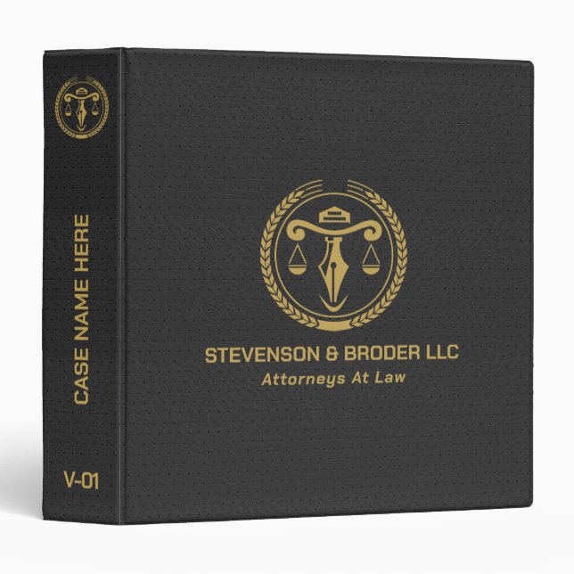 Black leather & Gold Law Firm Logo 3 Ring Binder (Front/Spine)