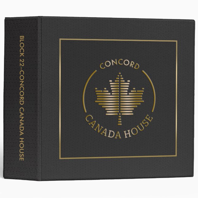 Black Leather Gold Logo & Frame 3 Ring Binder (Front/Spine)