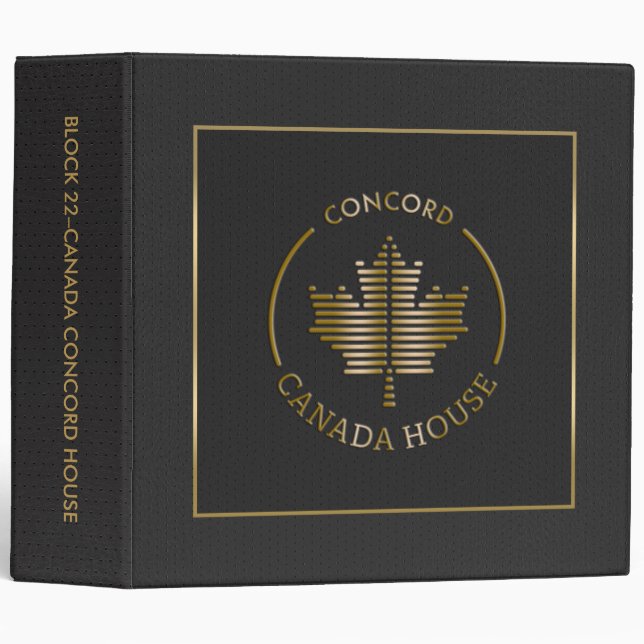 Black Leather Gold Logo & Frame 3 Ring Binder (Front/Spine)