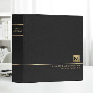 Black Leather Gold Logo Monogram Estate Planning 3 Ring Binder