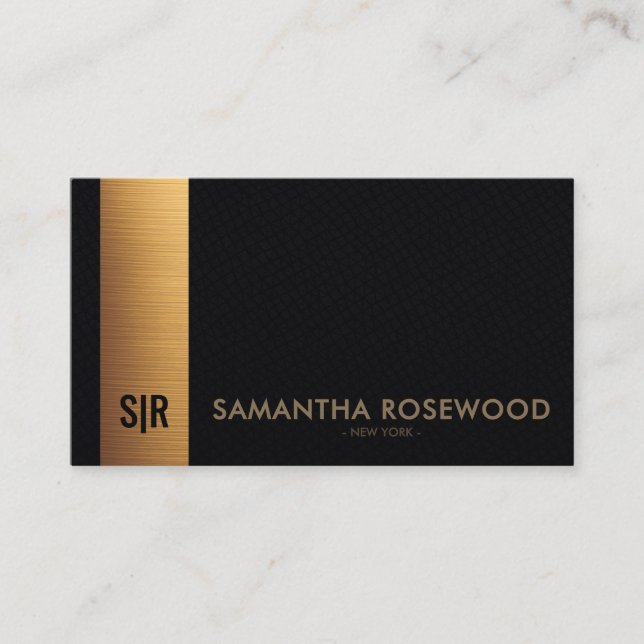 Black Leather & Gold Luxe Business Card (Front)