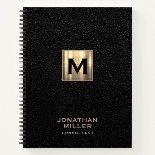 Black Leather Gold Monogram Notebook