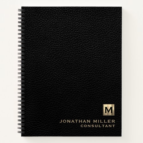 Black Leather Gold Monogram Notebook