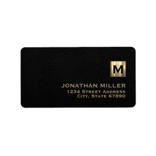 Black Leather Gold Monogram Return Address Label