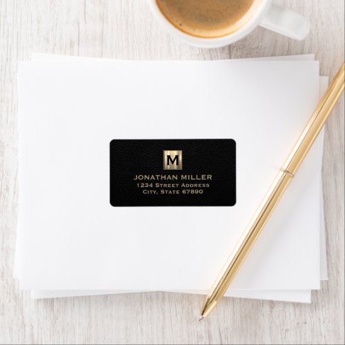 Black Leather Gold Monogram Return Address Label