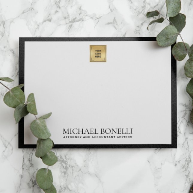 Black Leather Gold SQUARE Logo Name Professional  Note Card (Creator Uploaded)