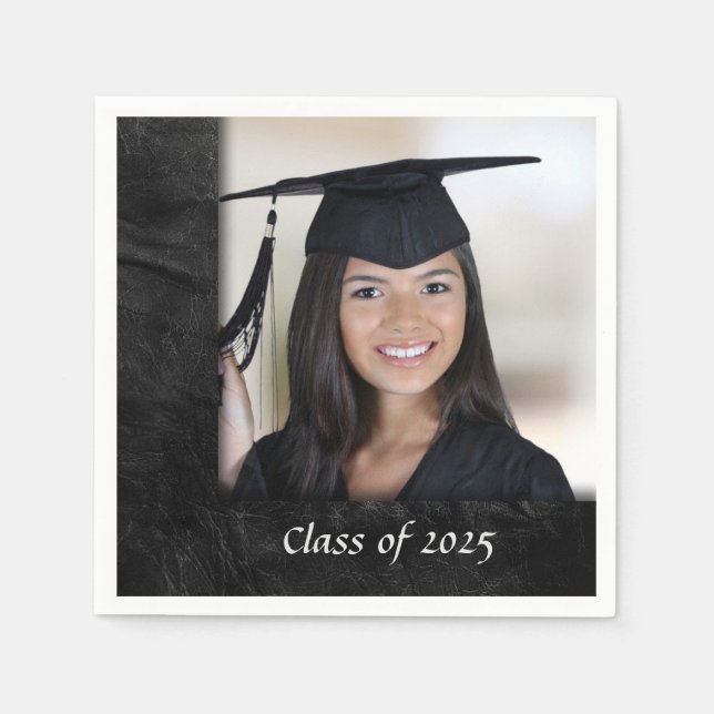 Black leather graduation frame napkins (Front)