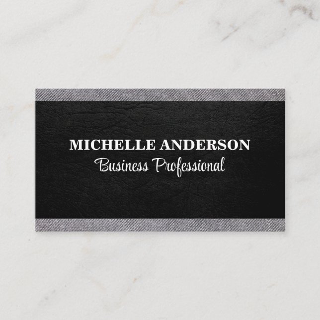 Black Leather | Gray Fabric Trim Business Card (Front)